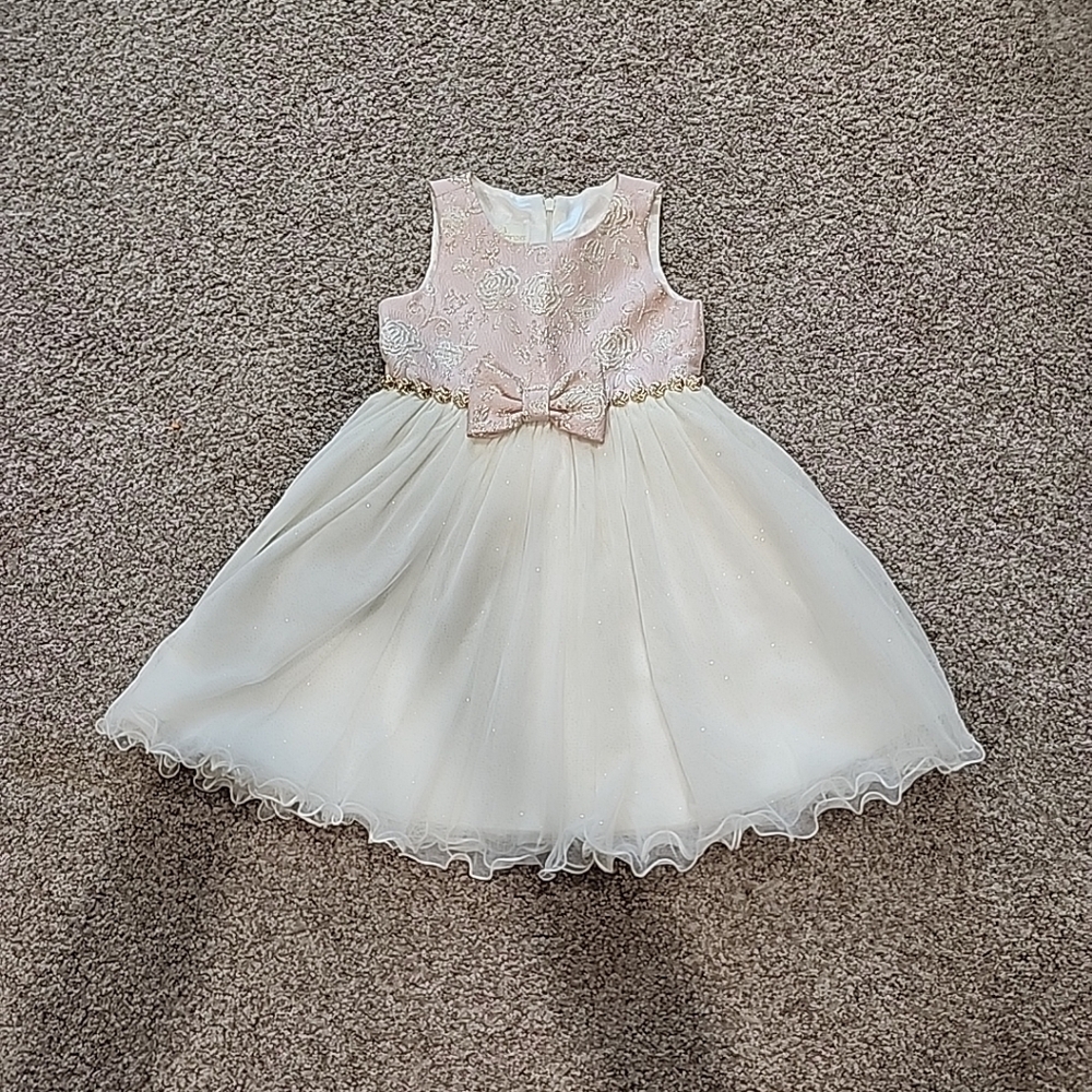American Princess 2T Pink, White, & Gold Floral Sleeveless Formal Dress